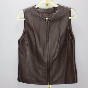 Valerie by Valerie Stevens Brown Leather Zip Front Vest Size M